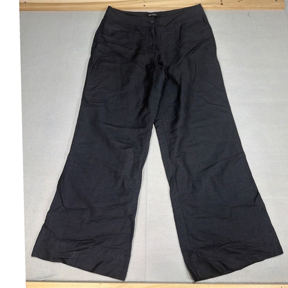Ashley Stewart Womens 12W Black Linen Rayon Wide Leg Trousers Pants Pockets